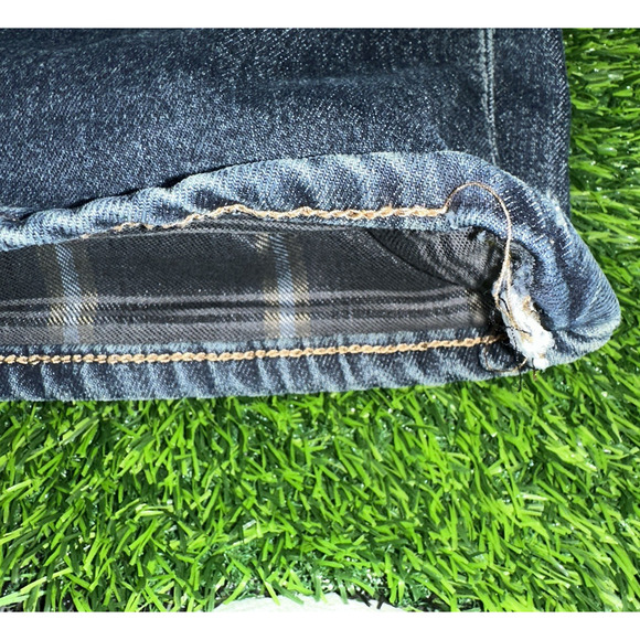 VINTAGE Lands' End Mens Plaid Lined Dark Washed Denim 38 Jeans Fits 38x32 - Picture 5 of 11